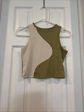 Olive & Cream Colorblock Ribbed Crop Tank Top